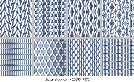 Set of Indigo blue patterns. Floor tile collection seamless textures.   Jacquard Mesh Lace patterns. 