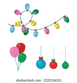 Set of individual images of various decorations (brush-garland)
