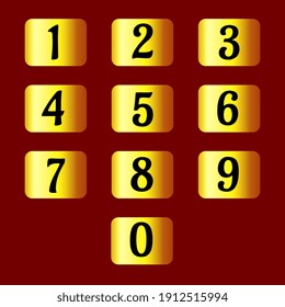 Set of individual numbers on gold plates. For expensive design banners, cards and sites. Vector.