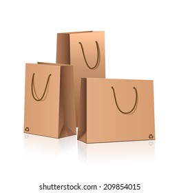 set of individual paper packages with reflection on a white background