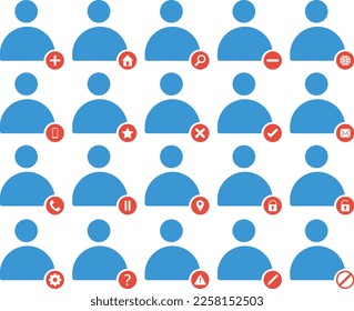 Set von individuellen Benutzersymbolen über Benutzer, Internetpersönlichkeit, Benutzeroberfläche. Einfache Benutzersymbole mit separaten Symbolen. Benutzeroberfläche für Vektorgrafik