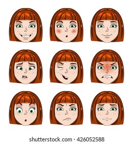 Set Individuals Cartoon Girl Different Emotions Stock Vector (Royalty ...