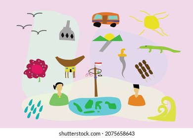 Set of Indonesia, abstract, simple, all about Indonesia