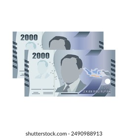 Set of Indonesia banknotes money front side of 2000 rupiah simple flat Vector illustration.