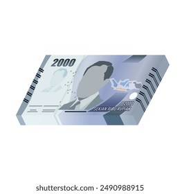 Set of Indonesia banknotes money front side of 2000 rupiah simple flat Vector illustration.