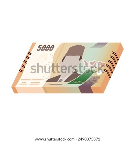 Set of Indonesia banknotes money front side of 5000 rupiah simple flat illustration.