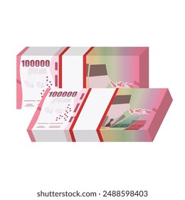 Set of Indonesia banknotes stack money simple flat Vector illustration.