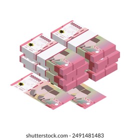 Conjunto de billetes de Indonesia pila de dinero de 100000 rupias valor simple Ilustración vectorial plana.