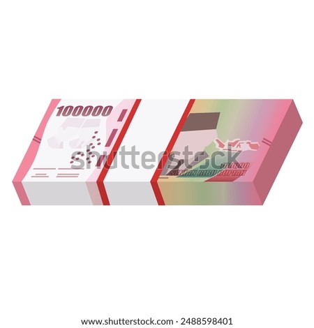 Set of Indonesia banknotes stack money simple flat Vector illustration.