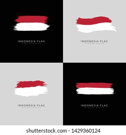 Set Indonesia Brush Stroke Flag. Vector Illustration