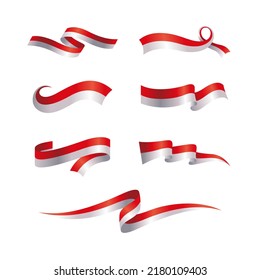 set of indonesia flag ribbon vector, wavy indonesia flag collection