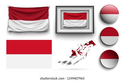 set of indonesia flags collection isolated on white