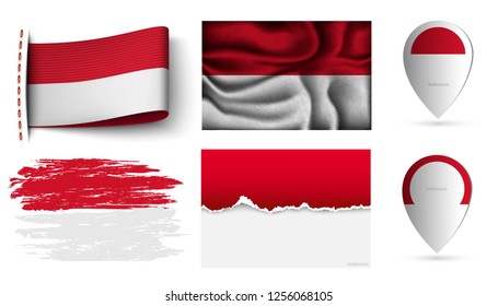 set of indonesia flags collection isolated on white