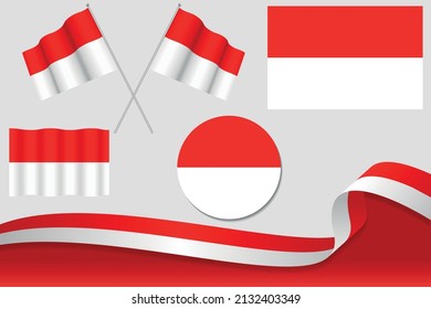 Set Indonesia Flags Different Designs Icon Stock Vector (Royalty Free ...