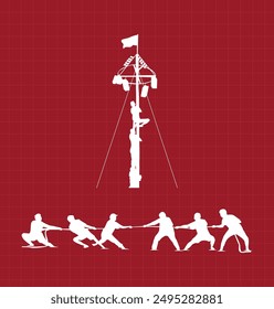 Set of Indonesia Independence Day, Hero Statue, Monument, Independence Day Celebrate in Silhouette. Vector illustration.