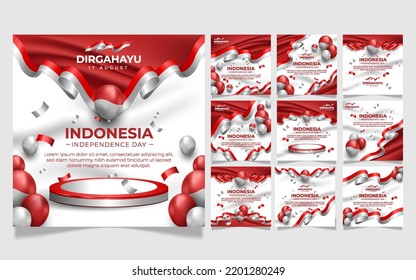 Set of Indonesia Independence Day Social Media Flyer