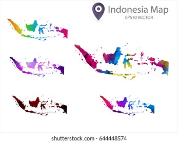 Set of Indonesia maps polygon colorful Vector illustration