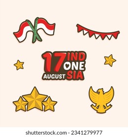 set of indonesia national symbols for independence day
