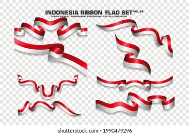 Conjunto de la bandera de la cinta de opciones de Indonesia, elemento de diseño. 3D sobre un fondo transparente. ilustración vectorial