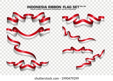 Set of Indonesia Ribbon flag, design element. 3D on a transparent background. vector illustration