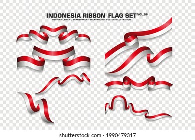 Set of Indonesia Ribbon flag, design element. 3D on a transparent background. vector illustration