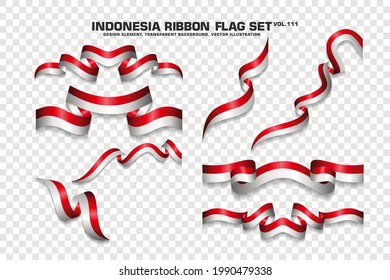 Set of Indonesia Ribbon flag, design element. 3D on a transparent background. vector illustration