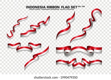 Set of Indonesia Ribbon flag, design element. 3D on a transparent background. vector illustration