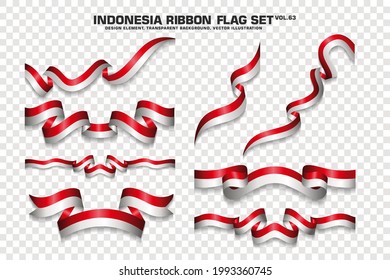 Set of Indonesia Ribbon flag, design element. 3D on a transparent background. vector illustration