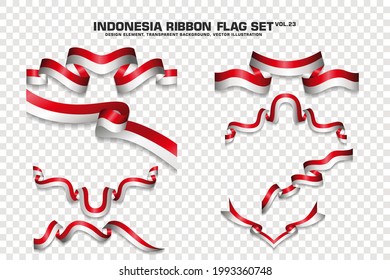 Set of Indonesia Ribbon flag, design element. 3D on a transparent background. vector illustration