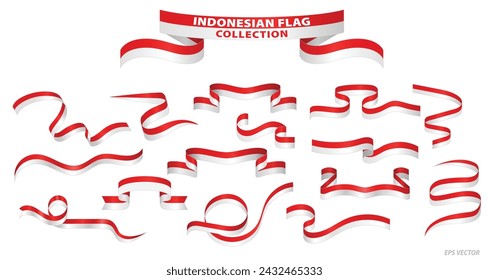 Set of Indonesia Ribbon flag isolated on white. Eps