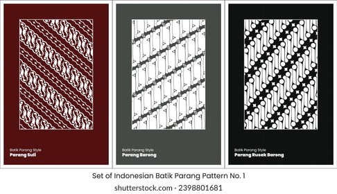 Set of Indonesian Batik Parang Pattern No.1 (Parang Suli, Parang Barong, Parang Barong Rusak)