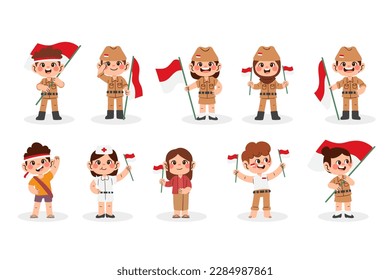 Set of indonesian character independence day illustration. Independence day of indonesia character. Cute kids character