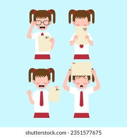 Set Of Indonesian Elementary Student Got Good And Bad Score