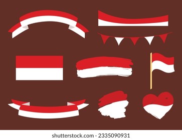 Set aus indonesischen Flaggenelementen für den Unabhängigkeitstag Indonesiens