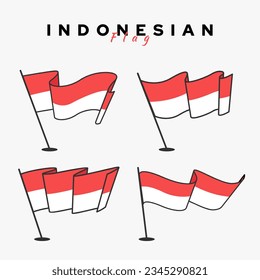 set of indonesian flag red white cartoon vector art illustration design