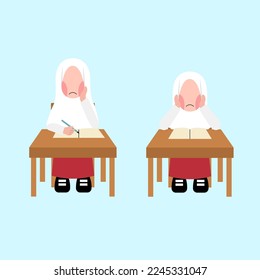 Set Of Indonesian Hijab Elementary Student Character