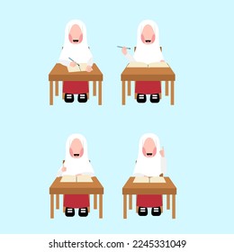 Set Of Indonesian Hijab Elementary Student Character
