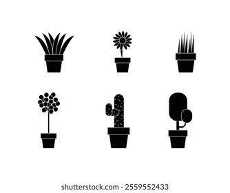 Set of Indoor plant icons. Plant pot icon vector design trendy. Houseplants. Potted plants icon. Set of house plant icons.