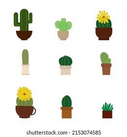 Set of indoor plants. cacti. Flat.