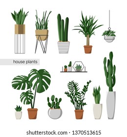 A set of indoor plants. Home interior. Houseplants. Flat style vector illustration.