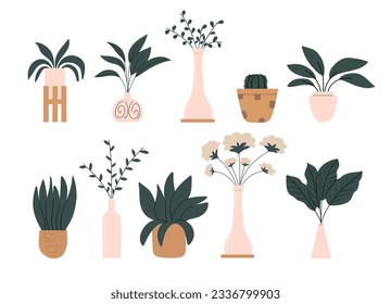 A set of indoor plants for a modern interior. Vector illustration in flat style