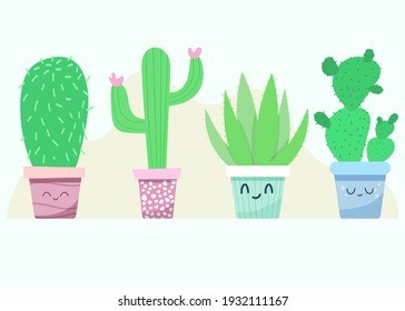 set of indoor plants. Plants in pots with eyes.