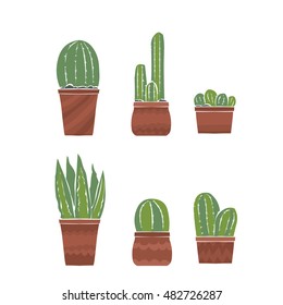 Set of indoor vector houseplants. Hand drawn illustration.