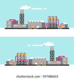 Set of industrial buildings. Vector illustration.