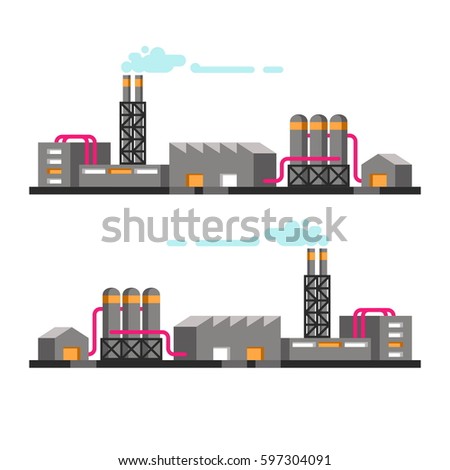 Set of industrial buildings. Vector illustration.