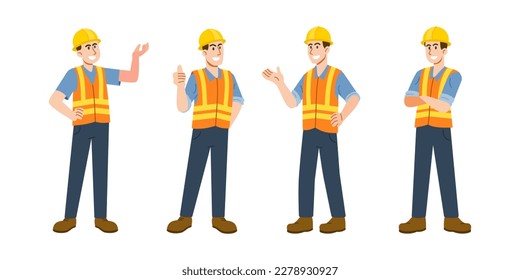 conjunto de ilustración de estilo plano de carácter de trabajador de construcción industrial.