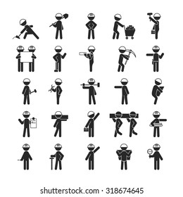 Set of Industrial contractors workers people , Human pictogram Icons , eps10 vector format