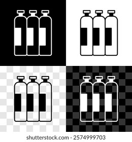 Set Industrial gas cylinder tank for all inert and mixed inert gases icon isolated on black and white, transparent background.  Vector