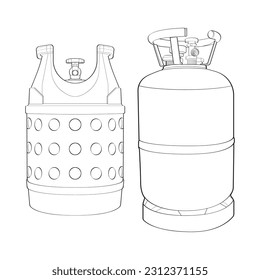 Set of Industrial gas cylinders vector outline. Outline of industrial gas cylinders vector icon design isolated on white background.
