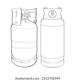Set of Industrial gas cylinders vector outline. Outline of industrial gas cylinders vector icon design isolated on white background.
